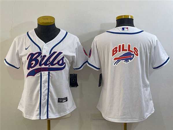 Women%27s Buffalo Bills White Team Big Logo With Patch Cool Base Stitched Baseball Jersey